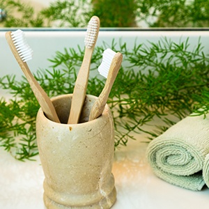 Toothbrushes in cup