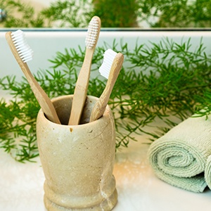 Toothbrushes in cup